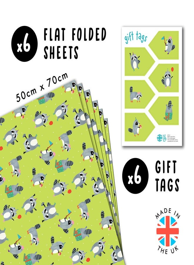 CENTRAL 23 Raccoon Wrapping Paper Funny - 6 Sheets Of Birthday Gift Wrap - Party Raccoons - Green Wrapping Paper For Men Women Kids - Comes With Stickers - Recyclable - Image 2